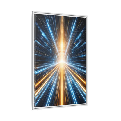 Science Fiction Light Tunnel Blue and Framed Canvas Wall Art - Abstract Living Room Above Sofa shown as canvas wall art