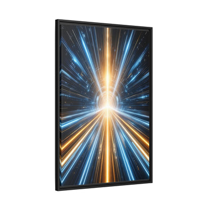Science Fiction Light Tunnel Blue and Framed Canvas Wall Art - Abstract Living Room Above Sofa shown as canvas wall art