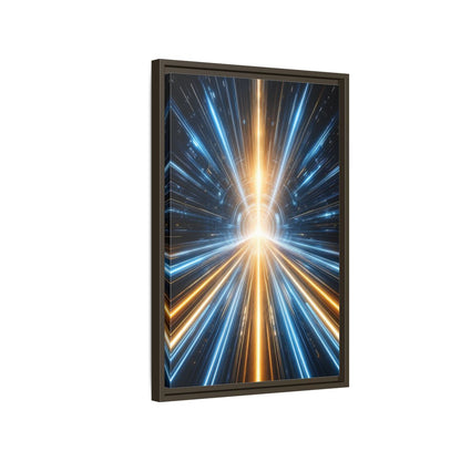 Science Fiction Light Tunnel Blue and Framed Canvas Wall Art - Abstract Living Room Above Sofa shown as canvas wall art