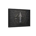 Side Mockup 6. Science Fiction Mechanical Horse Black And Gold shown as stretched canvas wall art