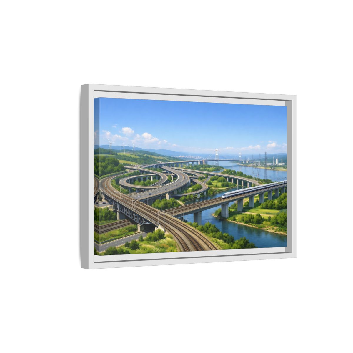 Side Mockup 4. Science Fiction Modern Infrastructure Modern Infrastructure shown as stretched canvas wall art
