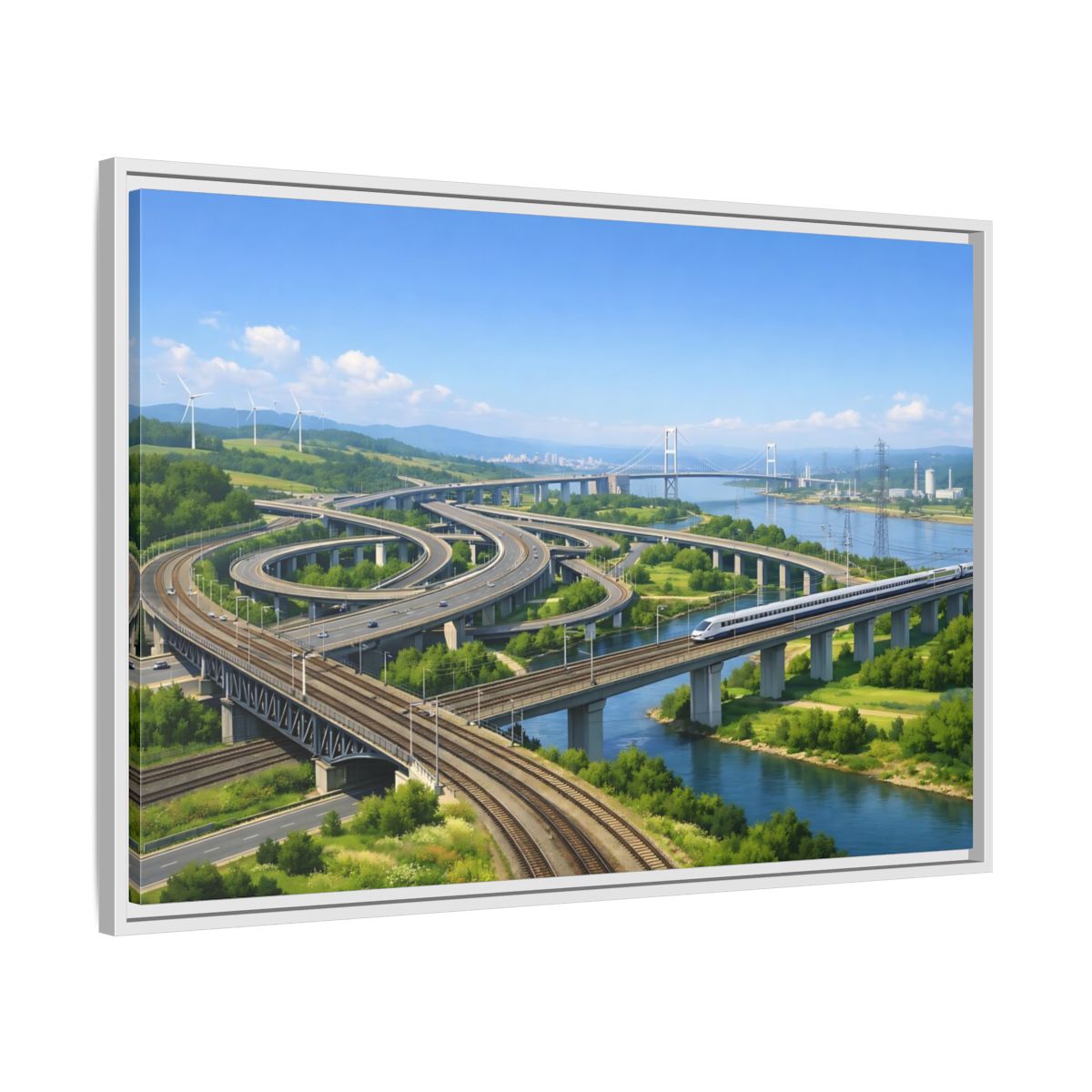Side Mockup 9. Science Fiction Modern Infrastructure Modern Infrastructure shown as stretched canvas wall art