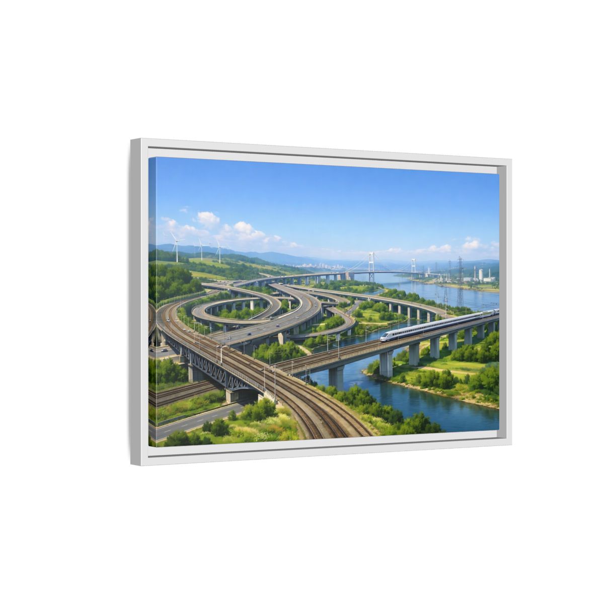 Side Mockup 1. Science Fiction Modern Infrastructure Modern Infrastructure shown as stretched canvas wall art