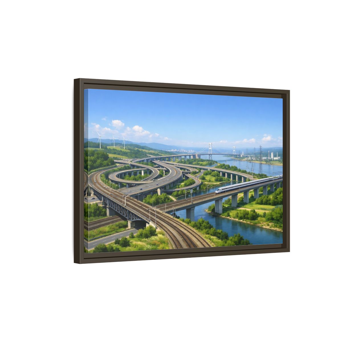 Side Mockup 2. Science Fiction Modern Infrastructure Modern Infrastructure shown as stretched canvas wall art