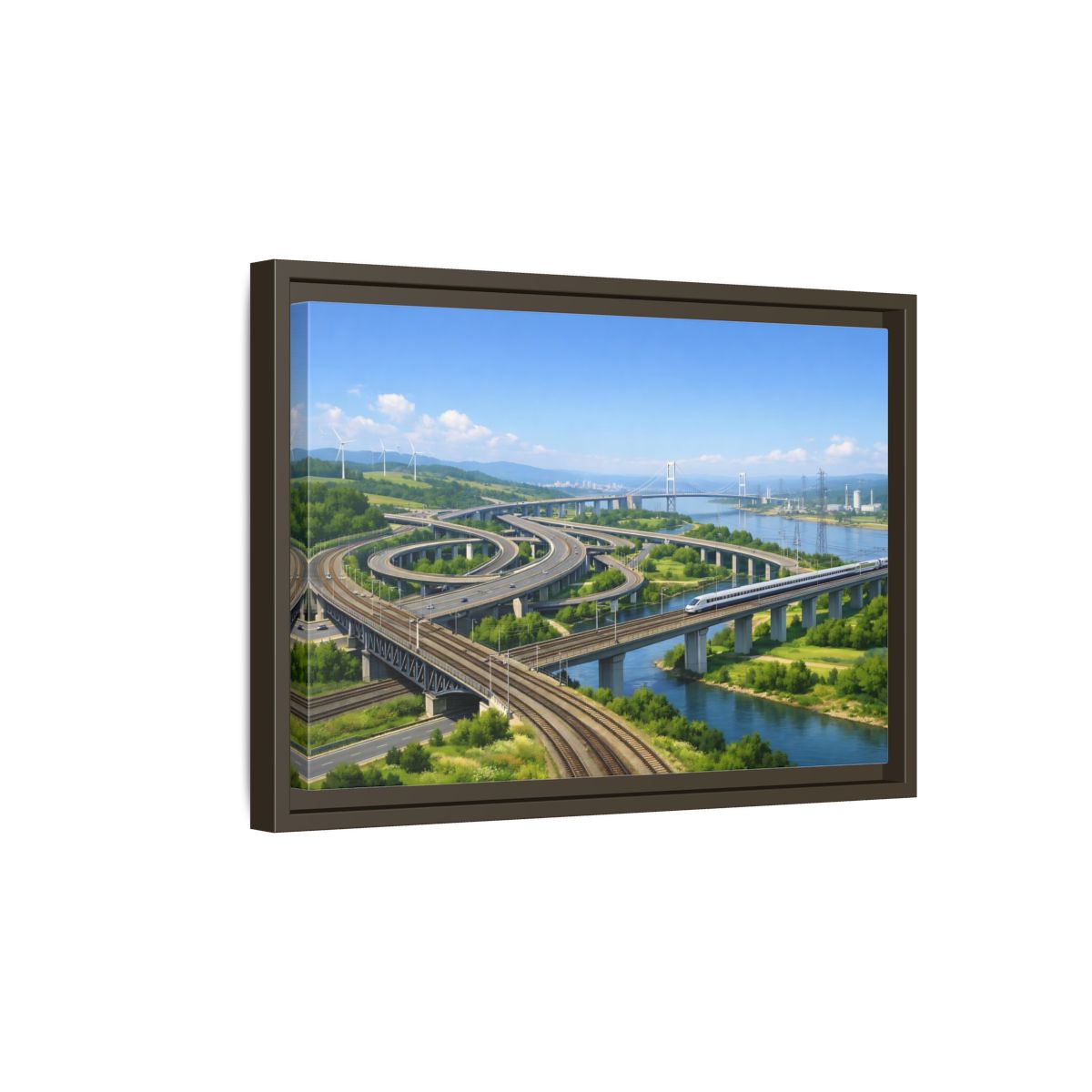Side Mockup 5. Science Fiction Modern Infrastructure Modern Infrastructure shown as stretched canvas wall art