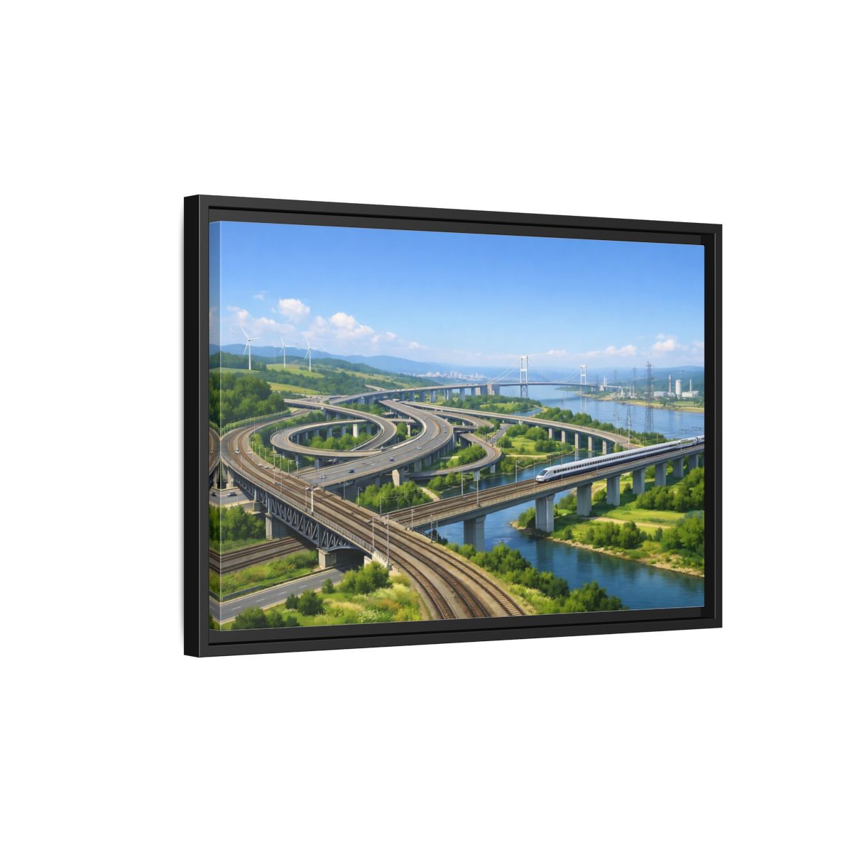 Side Mockup 3. Science Fiction Modern Infrastructure Modern Infrastructure shown as stretched canvas wall art