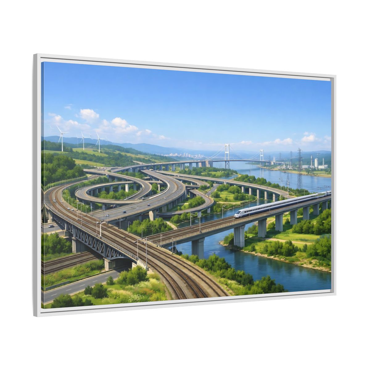 Side Mockup 7. Science Fiction Modern Infrastructure Modern Infrastructure shown as stretched canvas wall art