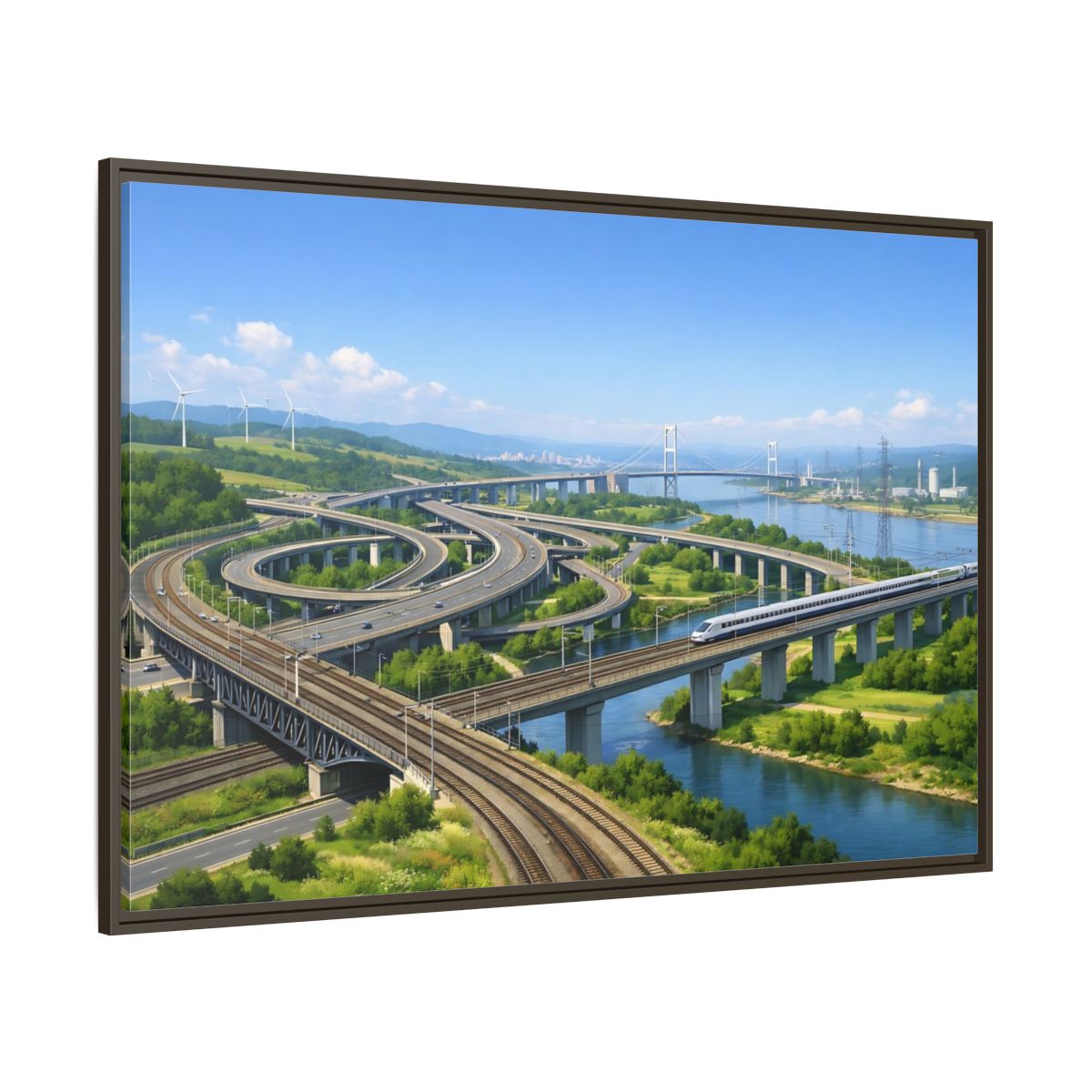 Side Mockup 8. Science Fiction Modern Infrastructure Modern Infrastructure shown as stretched canvas wall art