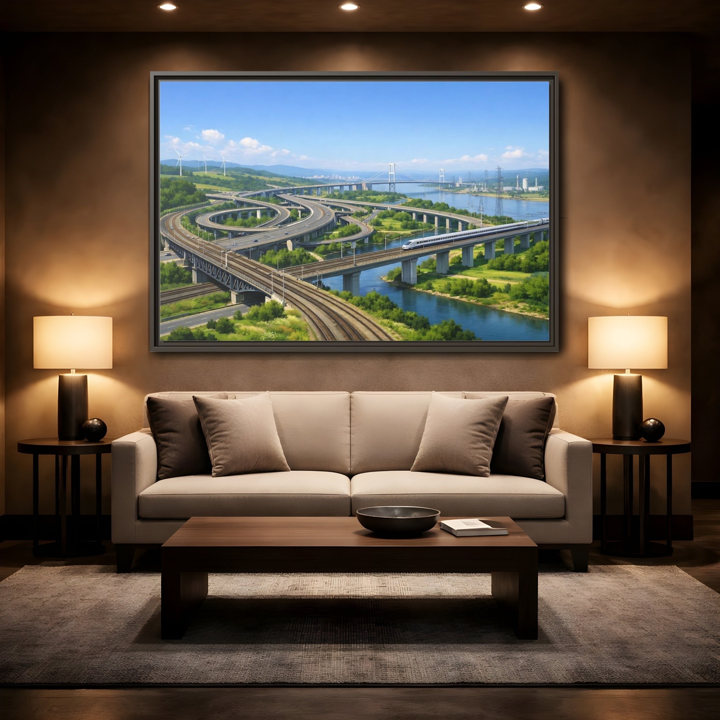 Mockup 2. Science Fiction Modern Infrastructure Modern Infrastructure shown as stretched canvas wall art