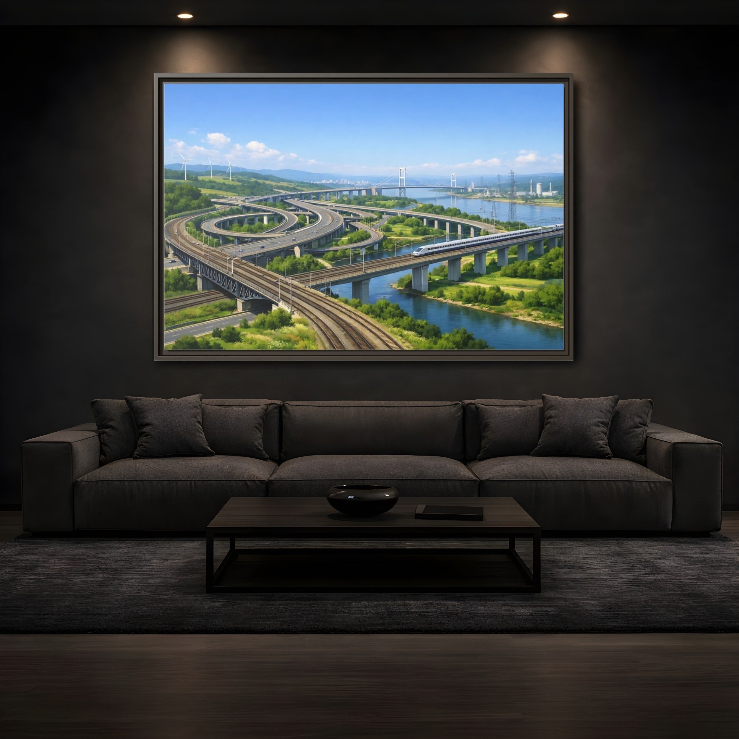 Mockup 3. Science Fiction Modern Infrastructure Modern Infrastructure shown as stretched canvas wall art