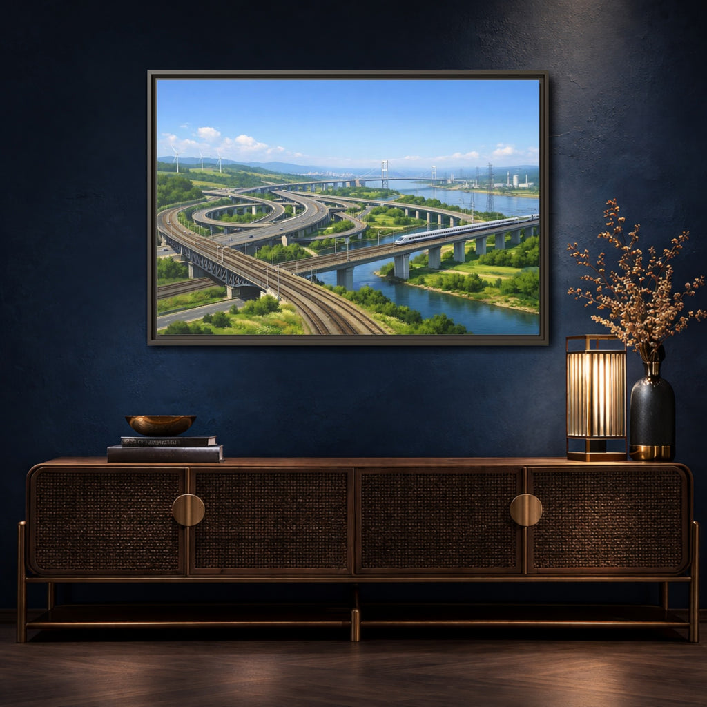 Mockup 4. Science Fiction Modern Infrastructure Modern Infrastructure shown as stretched canvas wall art