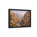 Side Mockup 6. Science Fiction Mountain City Mountain Waterfall City shown as stretched canvas wall art