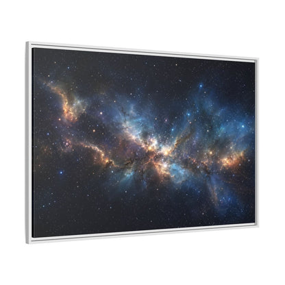 Side Mockup 7. Science Fiction Nebula Blue And Orange Nebula shown as stretched canvas wall art
