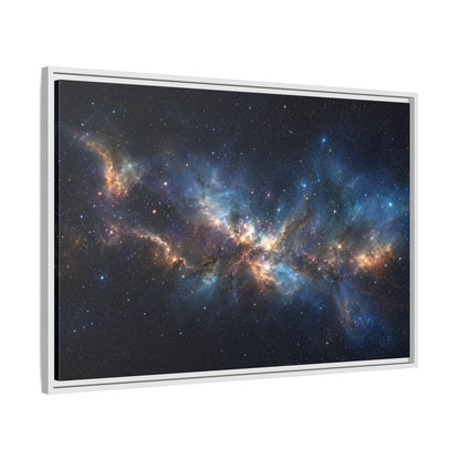 Side Mockup 9. Science Fiction Nebula Blue And Orange Nebula shown as stretched canvas wall art