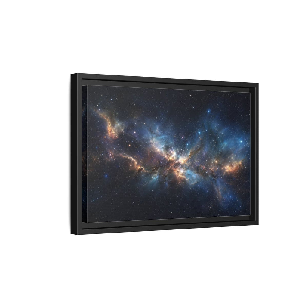 Side Mockup 6. Science Fiction Nebula Blue And Orange Nebula shown as stretched canvas wall art