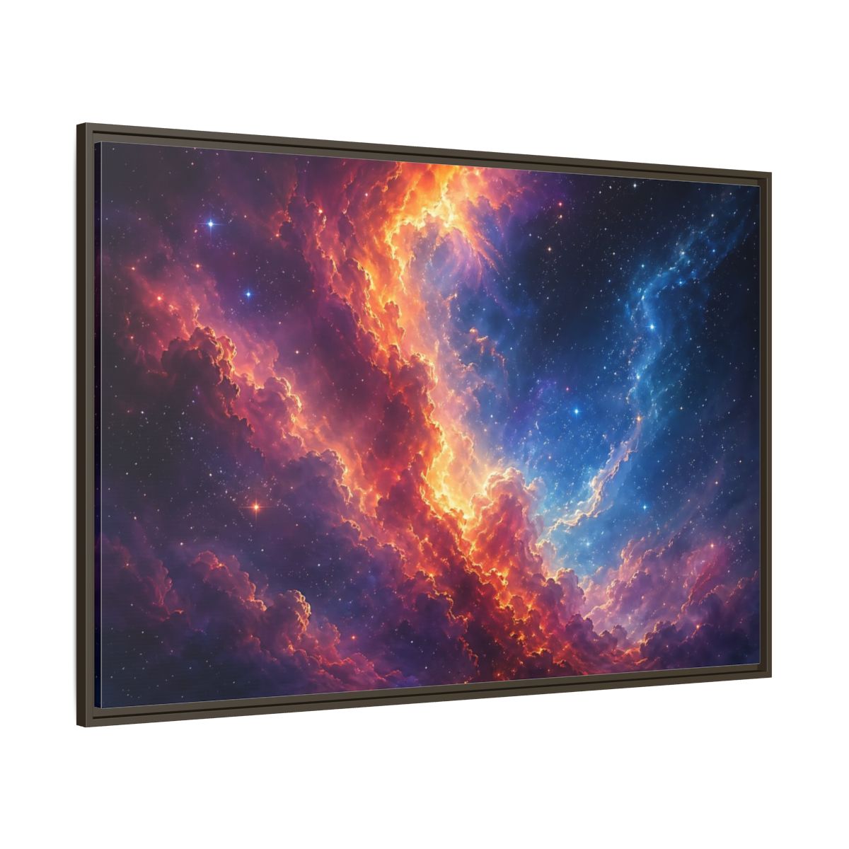 Side Mockup 8. Science Fiction Nebula Vibrant Nebula shown as stretched canvas wall art