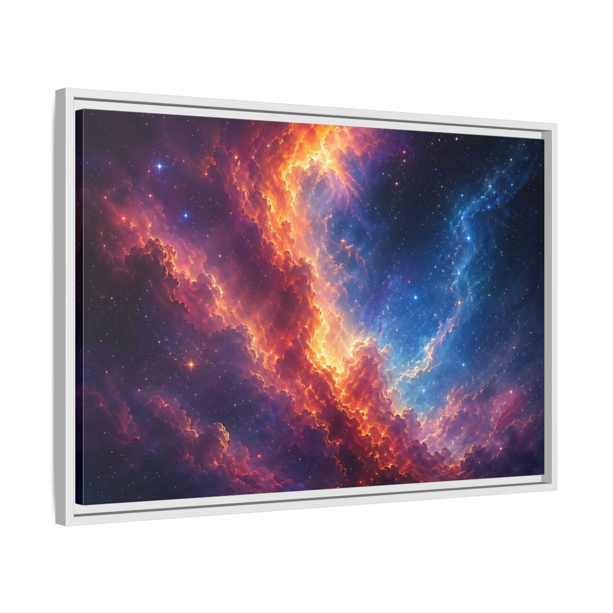 Side Mockup 10. Science Fiction Nebula Vibrant Nebula shown as stretched canvas wall art