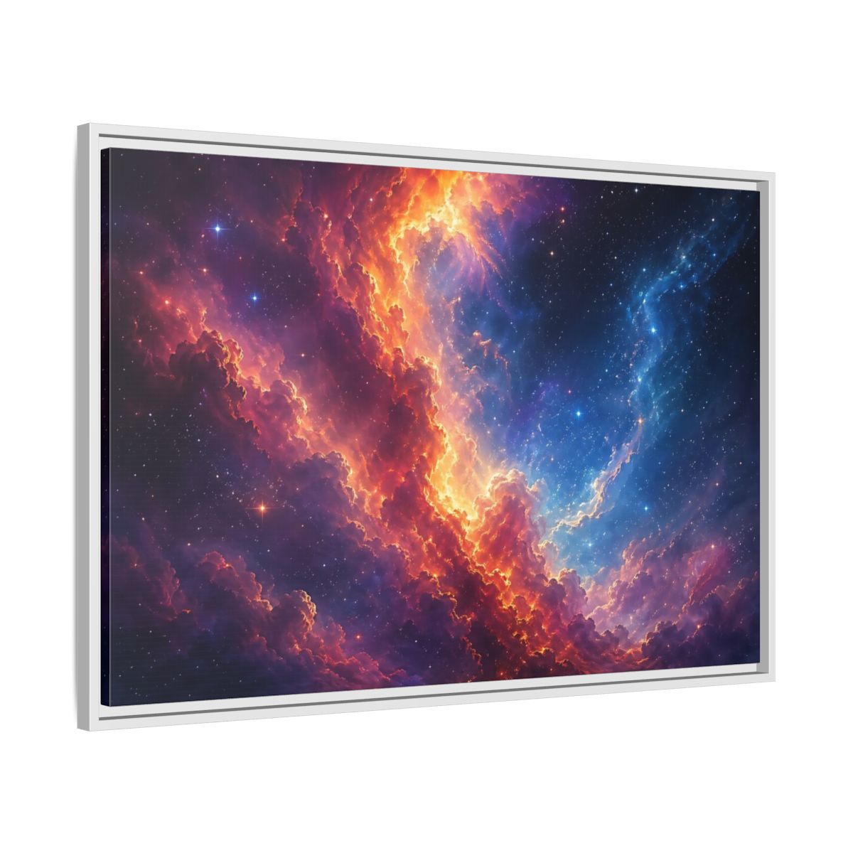 Side Mockup 9. Science Fiction Nebula Vibrant Nebula shown as stretched canvas wall art
