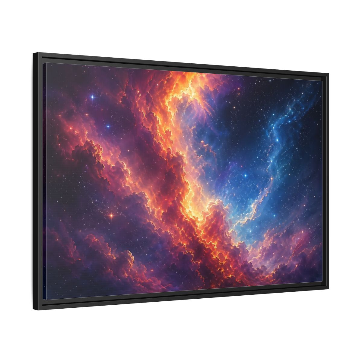 Side Mockup 13. Science Fiction Nebula Vibrant Nebula shown as stretched canvas wall art