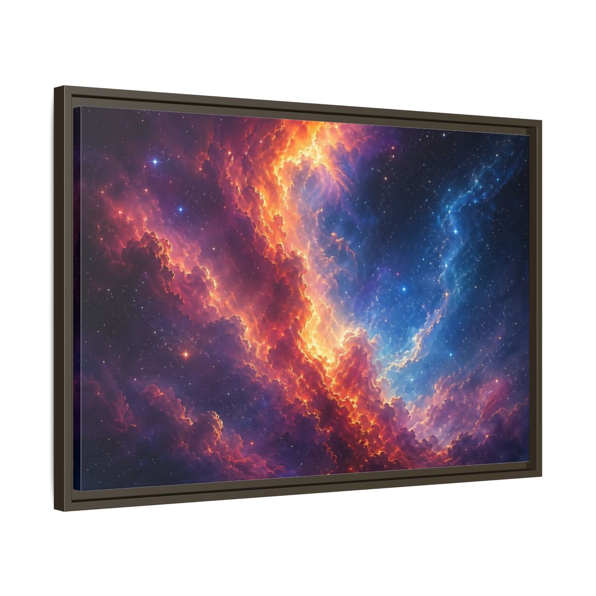 Side Mockup 11. Science Fiction Nebula Vibrant Nebula shown as stretched canvas wall art