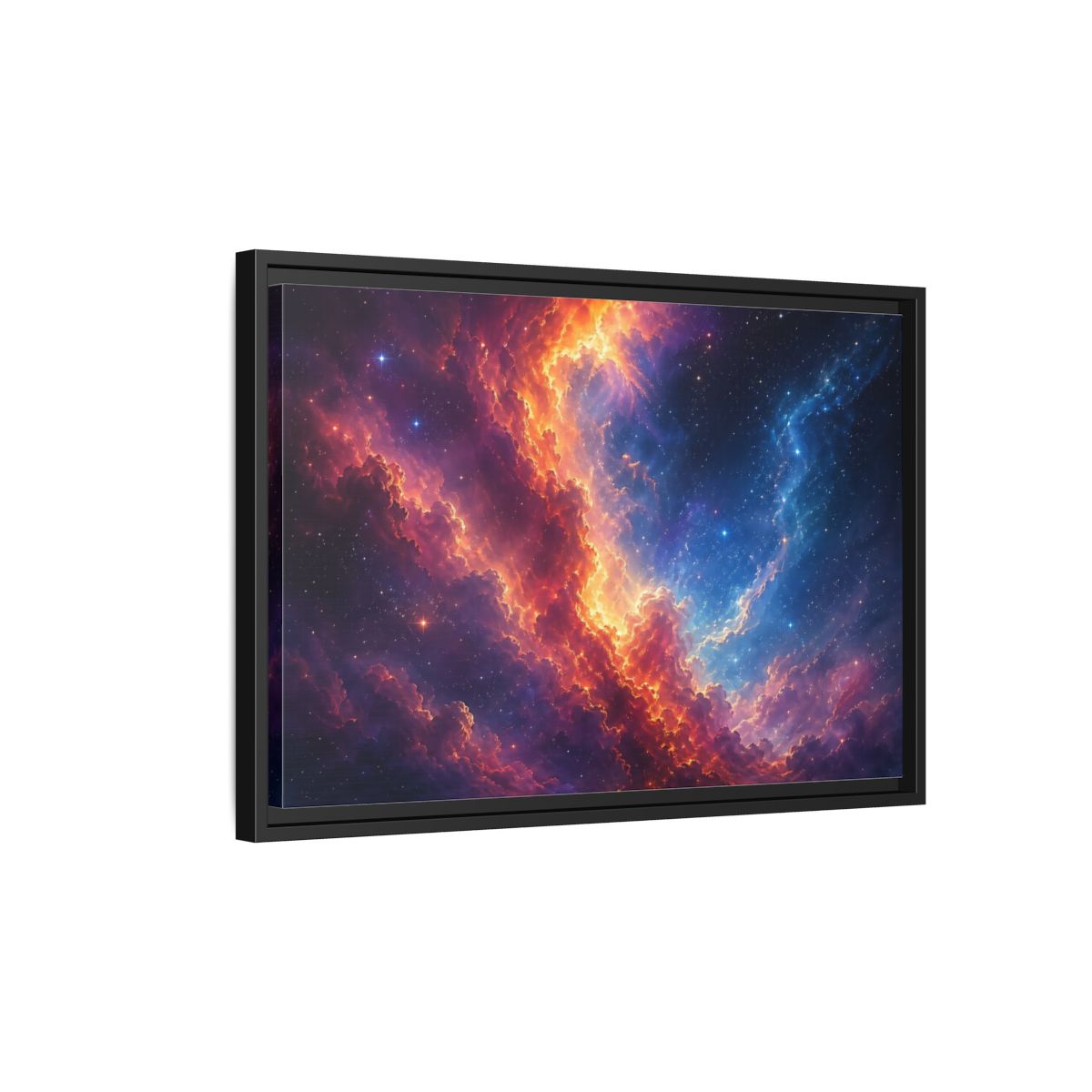 Side Mockup 3. Science Fiction Nebula Vibrant Nebula shown as stretched canvas wall art