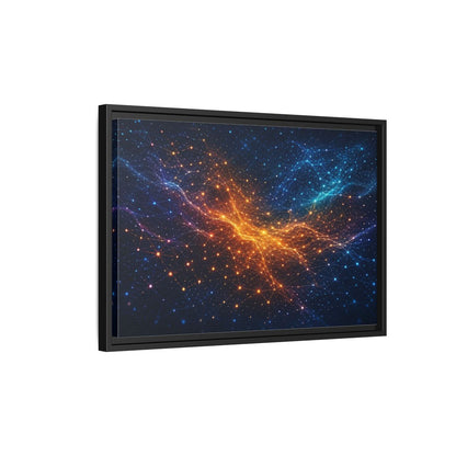 Side Mockup 3. Science Fiction Network Blue Orange Network shown as stretched canvas wall art