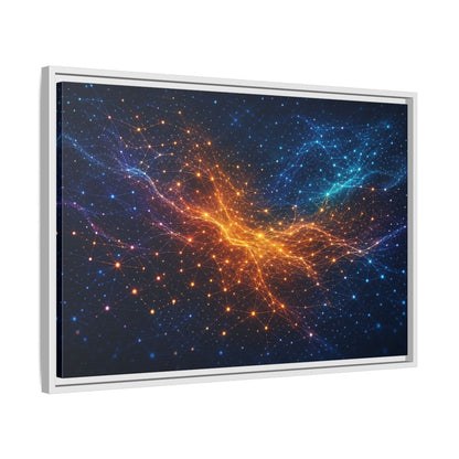 Side Mockup 10. Science Fiction Network Blue Orange Network shown as stretched canvas wall art