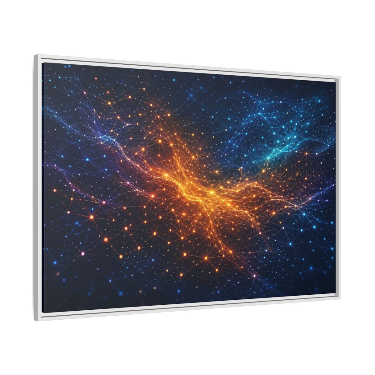 Side Mockup 7. Science Fiction Network Blue Orange Network shown as stretched canvas wall art
