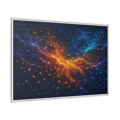 Side Mockup 7. Science Fiction Network Blue Orange Network shown as stretched canvas wall art