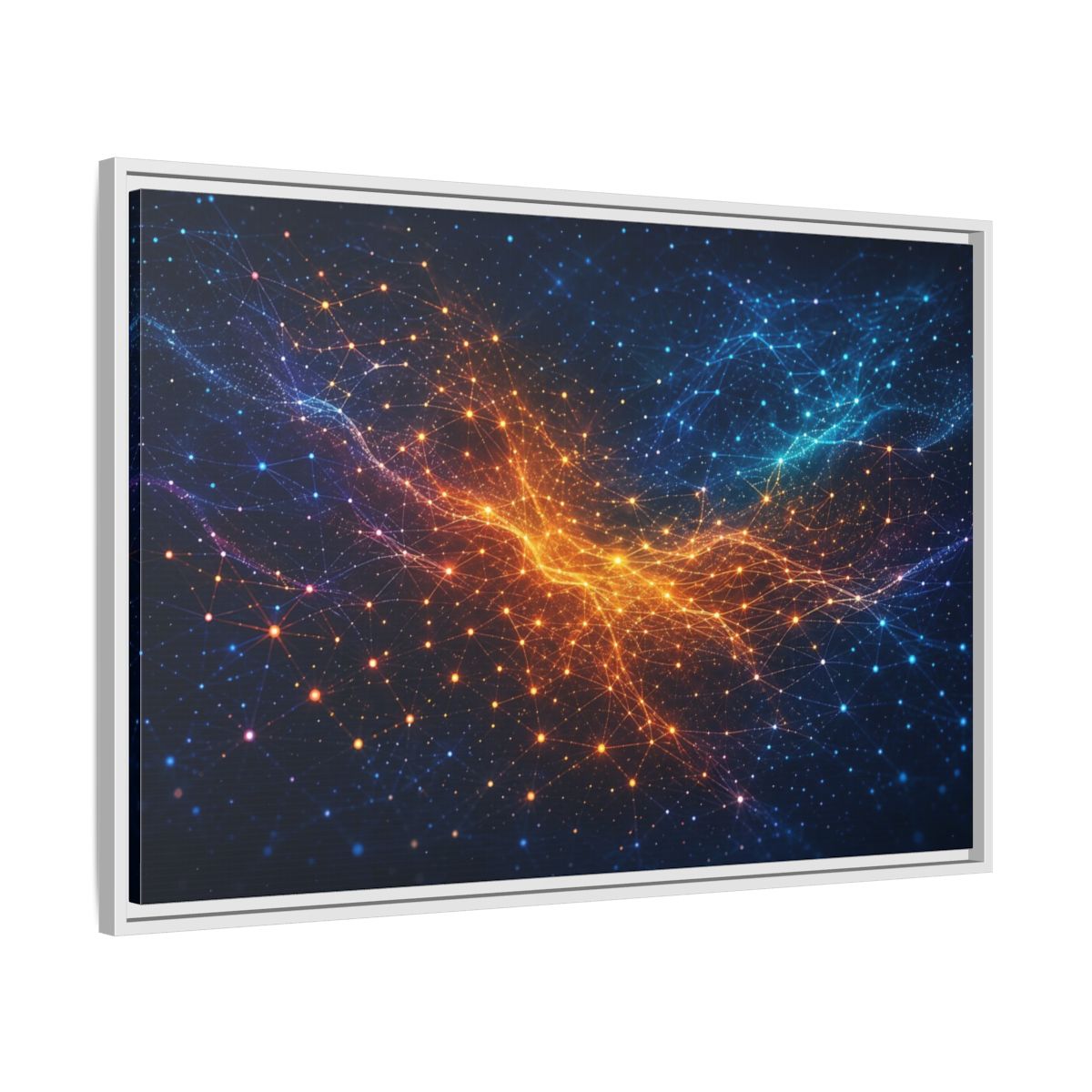 Side Mockup 9. Science Fiction Network Blue Orange Network shown as stretched canvas wall art