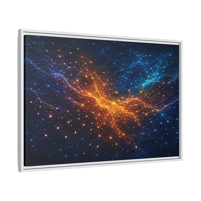 Side Mockup 9. Science Fiction Network Blue Orange Network shown as stretched canvas wall art