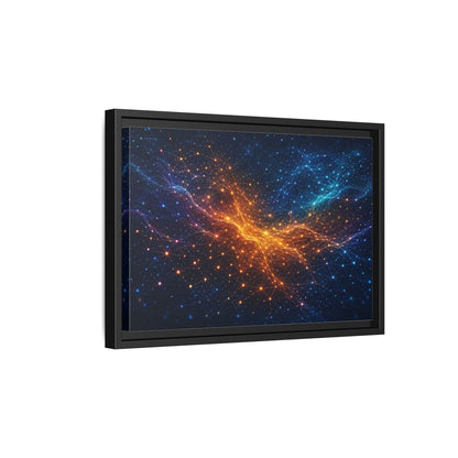 Side Mockup 6. Science Fiction Network Blue Orange Network shown as stretched canvas wall art