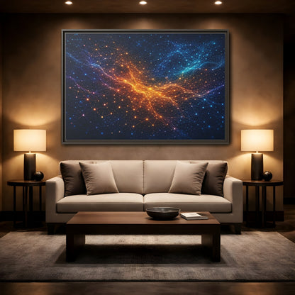 Mockup 2. Science Fiction Network Blue Orange Network shown as stretched canvas wall art