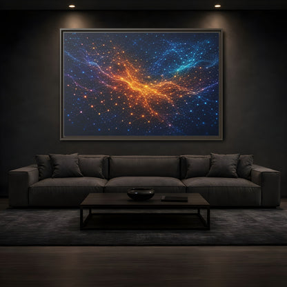 Mockup 3. Science Fiction Network Blue Orange Network shown as stretched canvas wall art