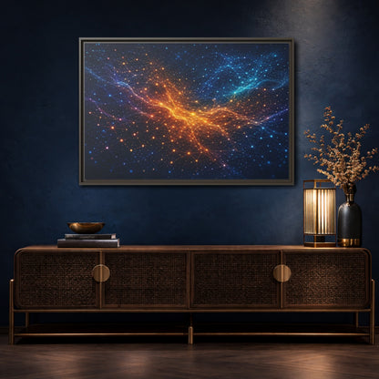 Mockup 4. Science Fiction Network Blue Orange Network shown as stretched canvas wall art
