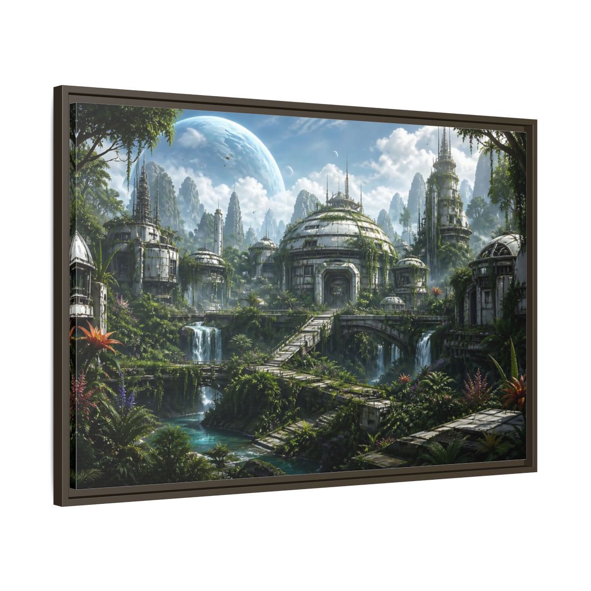 Main Mockup. Science Fiction Overgrown City Sci-Fi Landscape shown as stretched canvas wall art