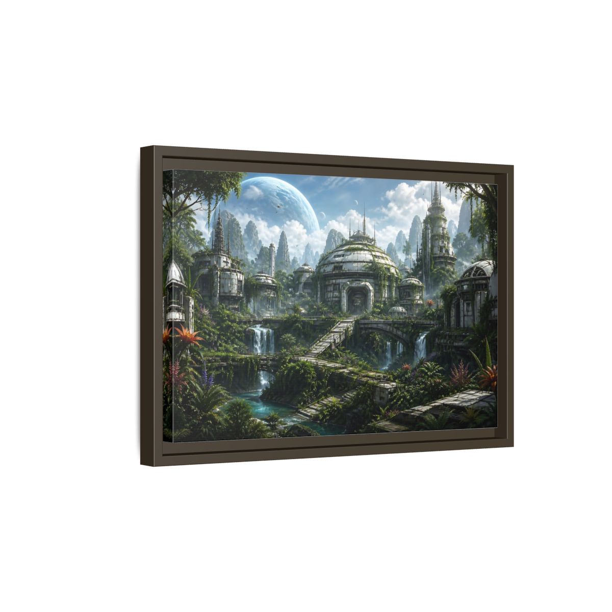 Side Mockup 5. Science Fiction Overgrown City Sci-Fi Landscape shown as stretched canvas wall art