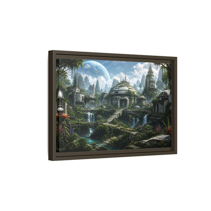 Side Mockup 5. Science Fiction Overgrown City Sci-Fi Landscape shown as stretched canvas wall art