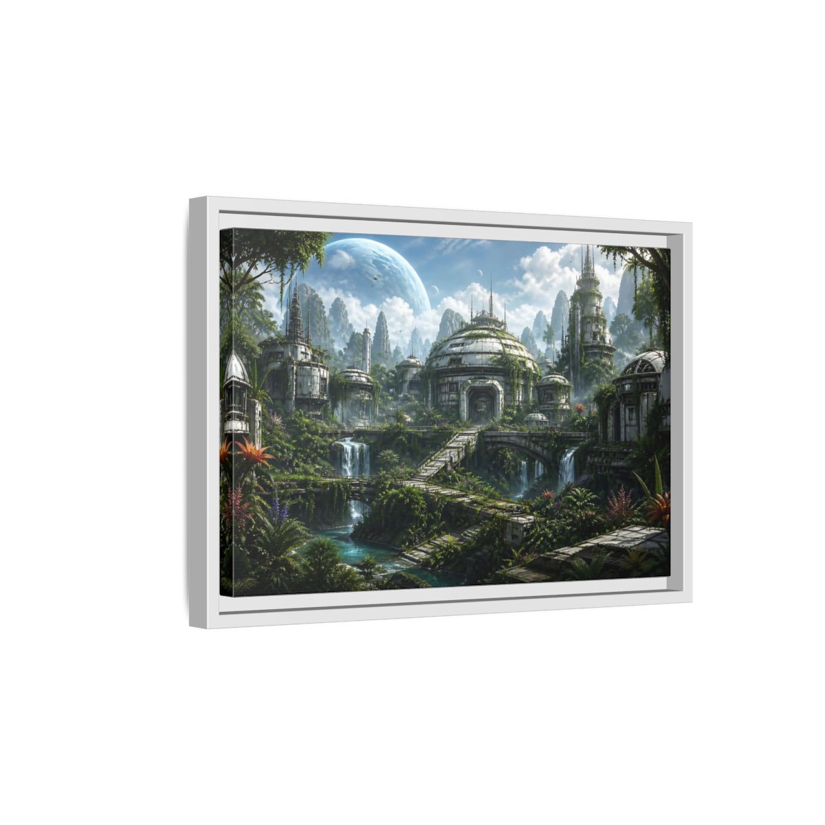 Side Mockup 4. Science Fiction Overgrown City Sci-Fi Landscape shown as stretched canvas wall art