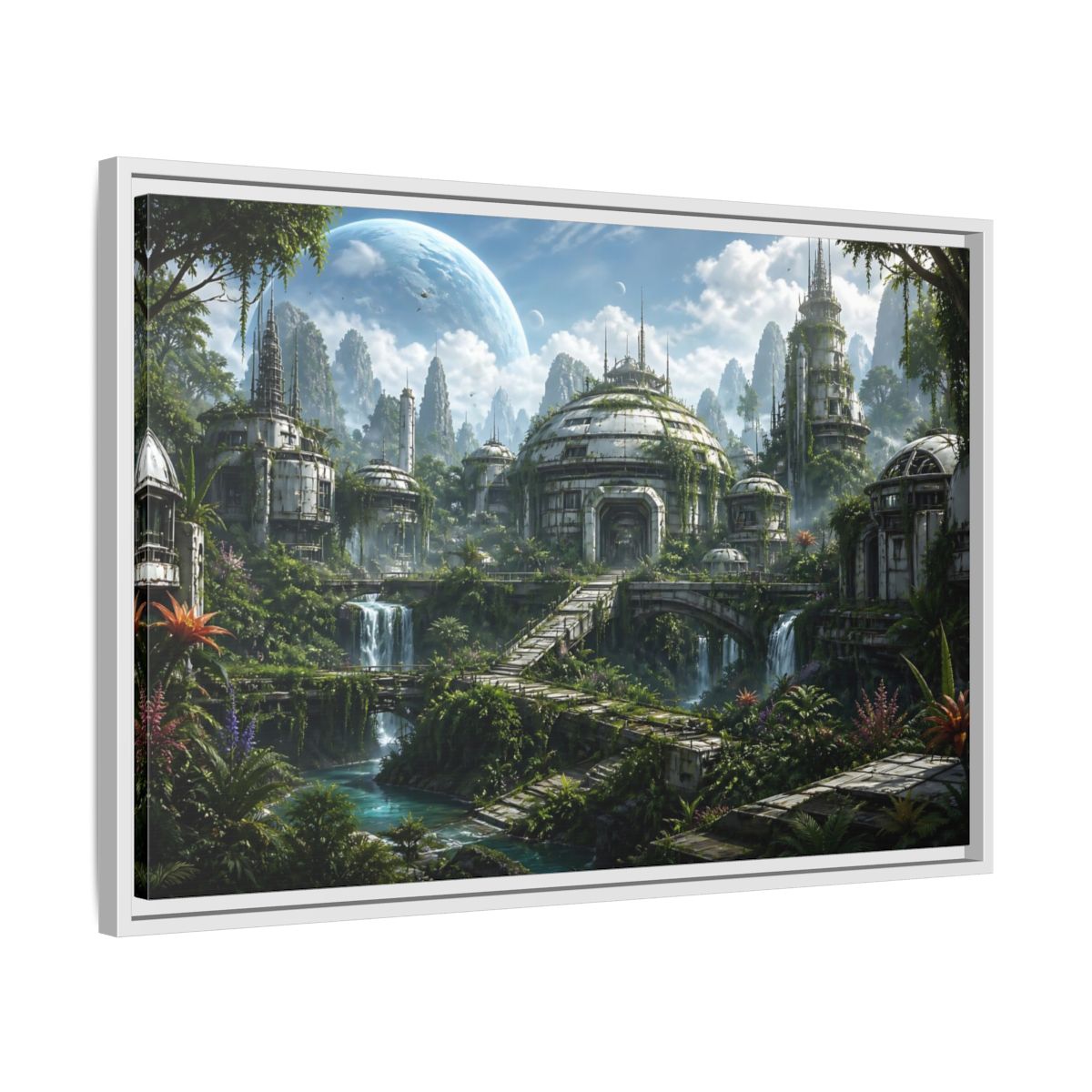 Side Mockup 10. Science Fiction Overgrown City Sci-Fi Landscape shown as stretched canvas wall art