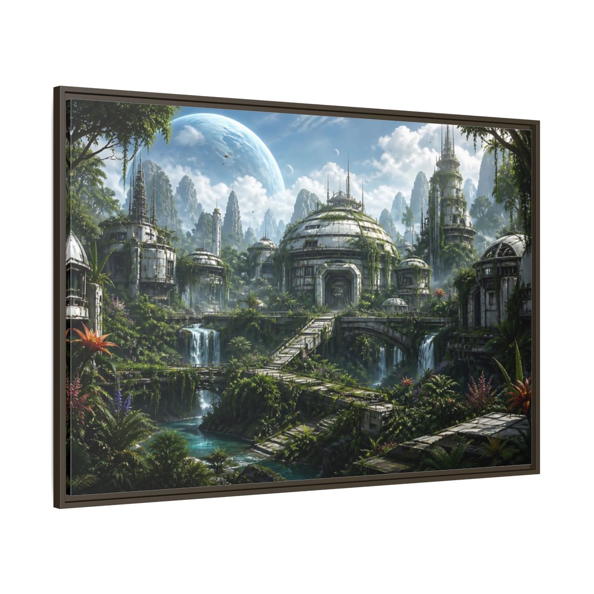 Side Mockup 8. Science Fiction Overgrown City Sci-Fi Landscape shown as stretched canvas wall art