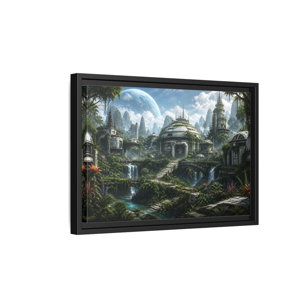 Side Mockup 6. Science Fiction Overgrown City Sci-Fi Landscape shown as stretched canvas wall art
