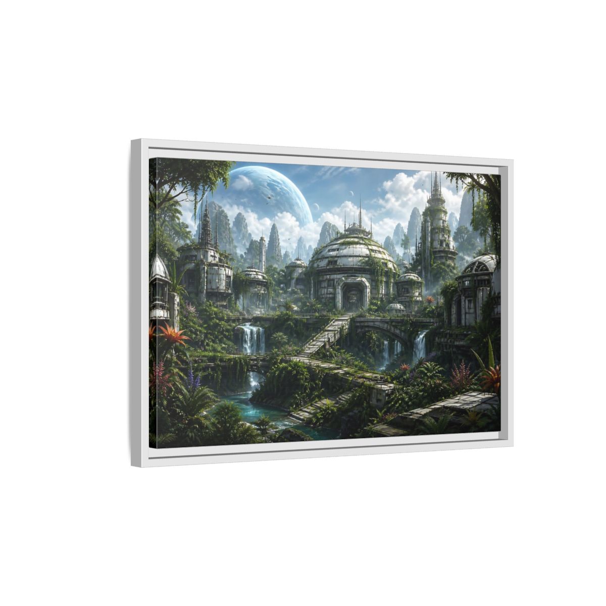Side Mockup 1. Science Fiction Overgrown City Sci-Fi Landscape shown as stretched canvas wall art