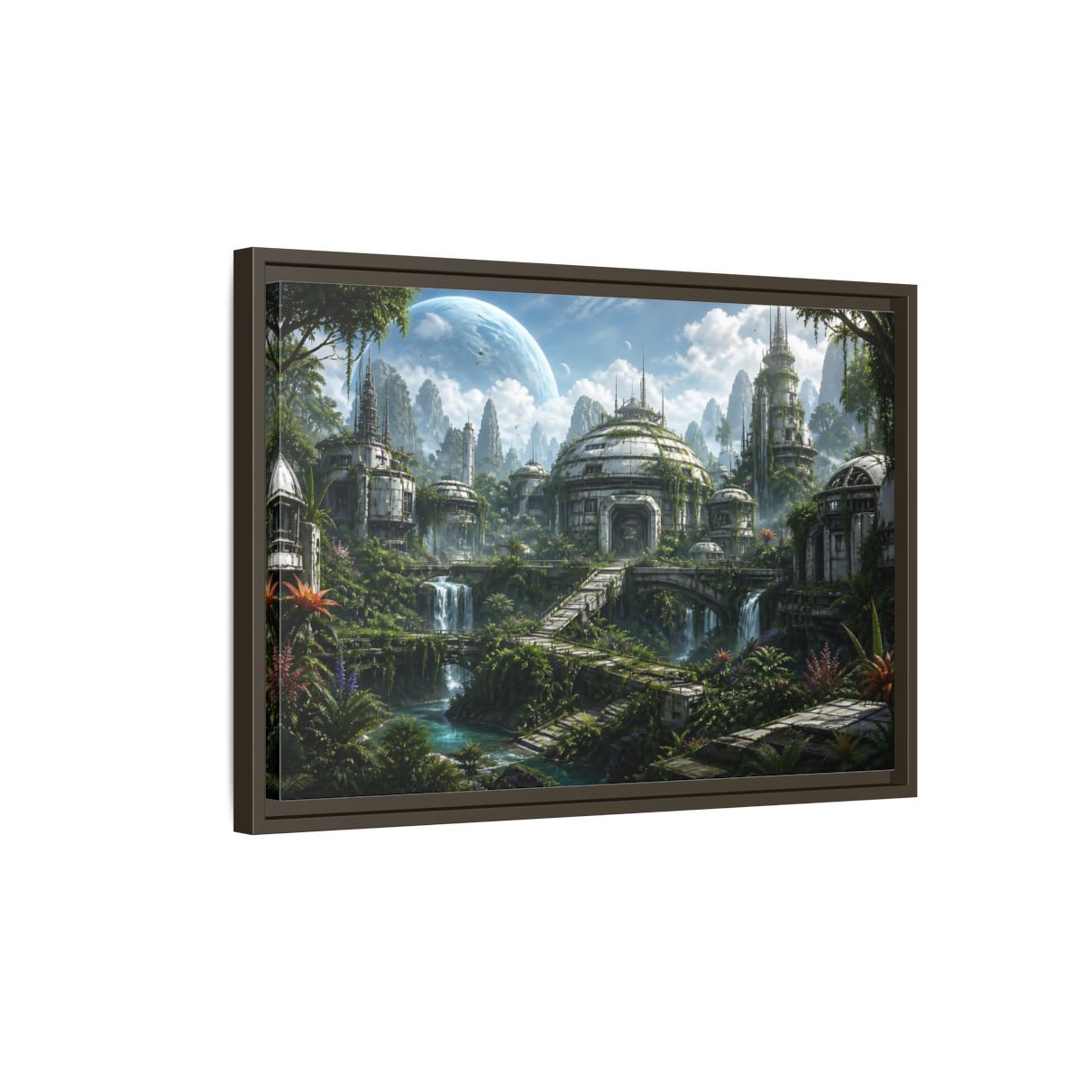 Side Mockup 2. Science Fiction Overgrown City Sci-Fi Landscape shown as stretched canvas wall art