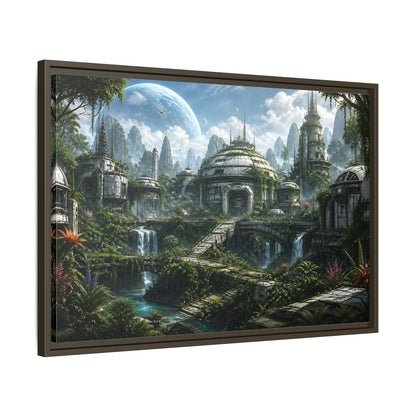 Side Mockup 11. Science Fiction Overgrown City Sci-Fi Landscape shown as stretched canvas wall art