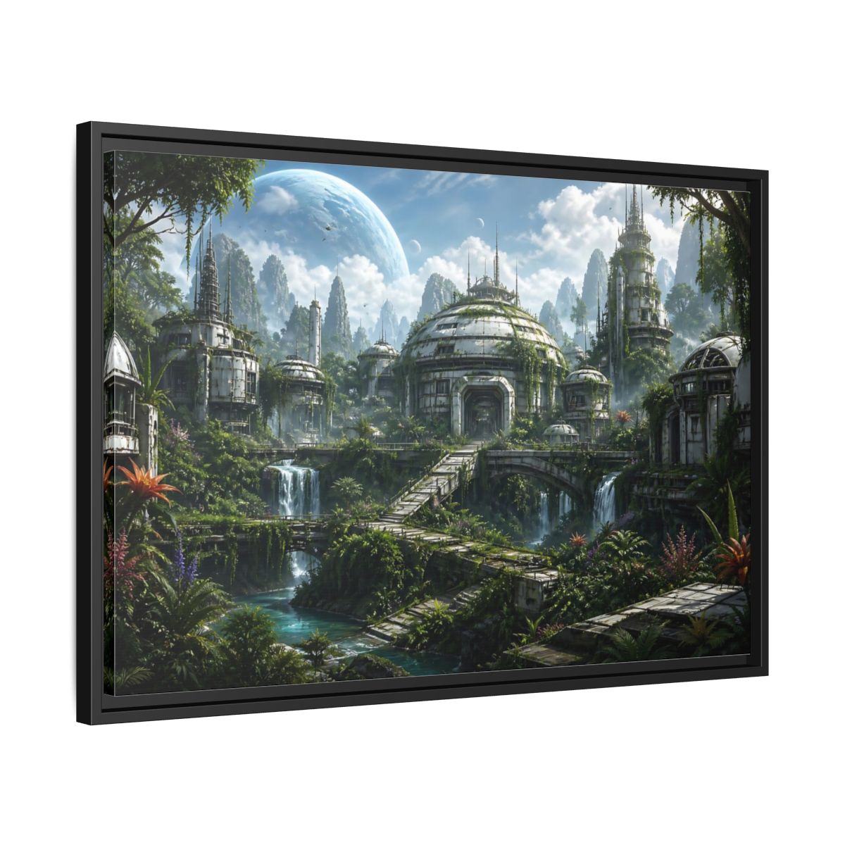 Side Mockup 14. Science Fiction Overgrown City Sci-Fi Landscape shown as stretched canvas wall art