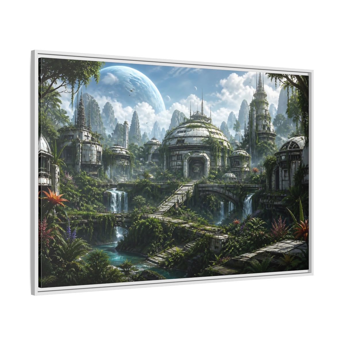 Side Mockup 7. Science Fiction Overgrown City Sci-Fi Landscape shown as stretched canvas wall art