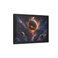 Side Mockup 6. Science Fiction Planets Orange Purple Space shown as stretched canvas wall art