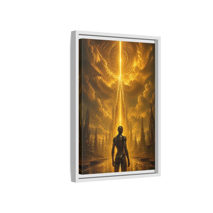 Side Mockup 4. Science Fiction Robot Gold And Black shown as stretched canvas wall art