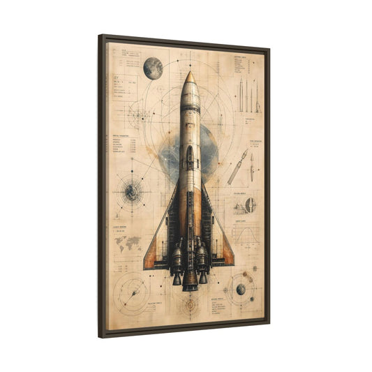 Main Mockup. Science Fiction Rocket Retro Space Blueprint shown as stretched canvas wall art